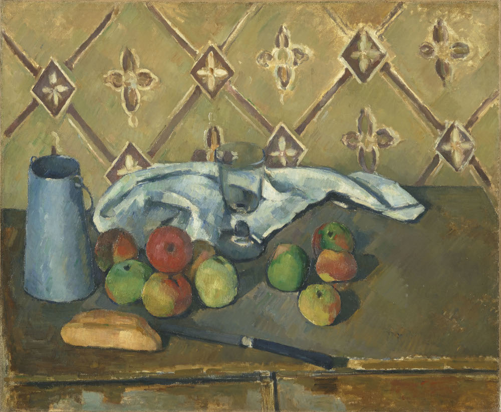Paul Cézanne, fruits, serviettes, boite à lait