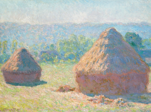 Claude Monet Meules, fin de l'été, 1891 Huile sur toile H. 60,5 ; L. 100,8 cm avec cadre H. 85,7 ; L. 126,7 ; EP. 9 cm Collection Musée d'Orsay Achat sur les fonds d'une donation anonyme canadienne, 1975 © photo : RMN-Grand Palais (Musée d’Orsay) / Hervé Lewandowski