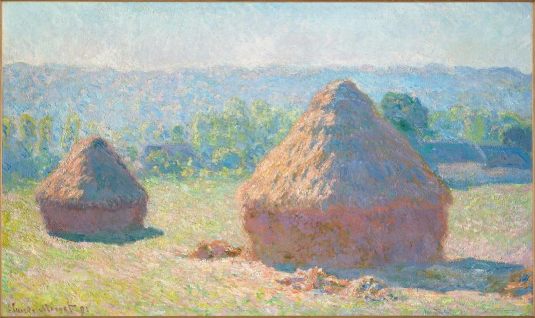 Claude Monet Meules, fin de l'été 1891 huile sur toile H. 60,5 ; L. 100,8 cm avec cadre H. 85,7 ; L. 126,7 ; EP. 9 cm Achat sur les fonds d'une donation anonyme canadienne, 1975 © RMN-Grand Palais (Musée d’Orsay) / Hervé Lewandowski