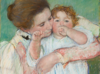 Mary Cassatt Mère et enfant sur fond vert, 1897 Pastel sur papier beige collé sur châssis entoilé H. 55 ; L. 46 cm. Collection Musée d'Orsay Don Mary Cassatt, 1897 © photo : Musée d’Orsay, Dist. RMN-Grand Palais / Patrice Schmidt